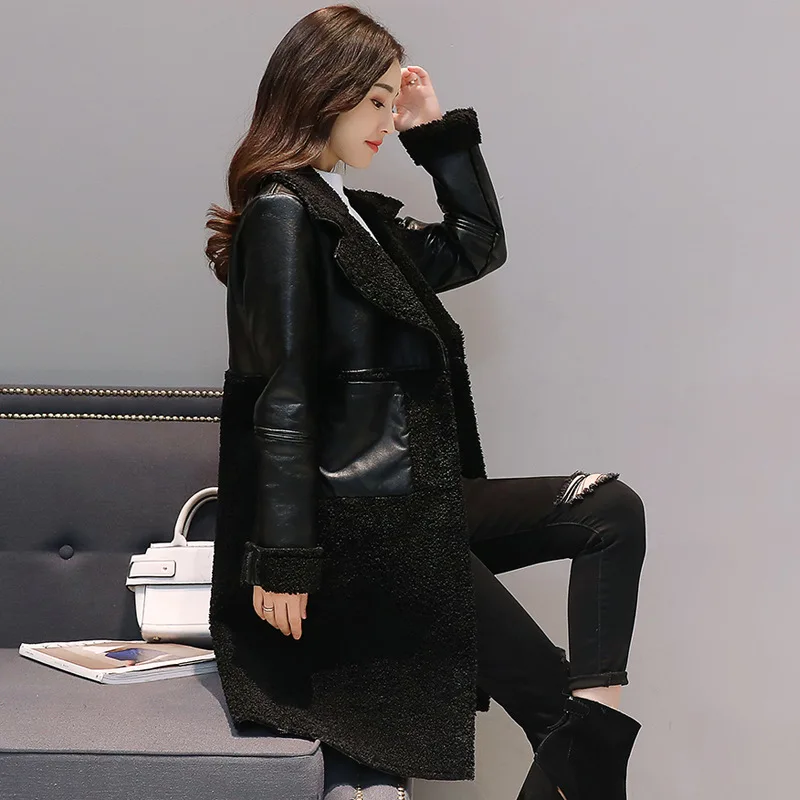 

Y7640 New Style Lambs Wool Coat Slim Fit Slimming Mid-length Spell Fur Duffle Coat Warm Coat