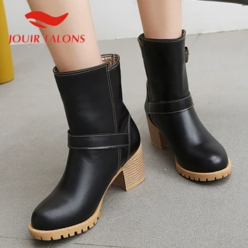

JOUIR TALONS 2020 New Arrivals women shoes Classics Round Toe Slip-On Thick Square Heels Short Plush Ankle Boots