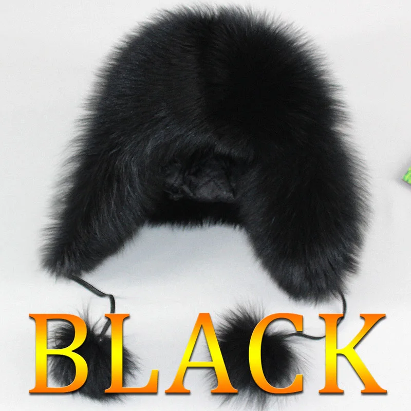 Women real fox fur hat genuine sheepskin leather caps winter warm Ears Fashion Bomber Cap belt new arrival - Цвет: black