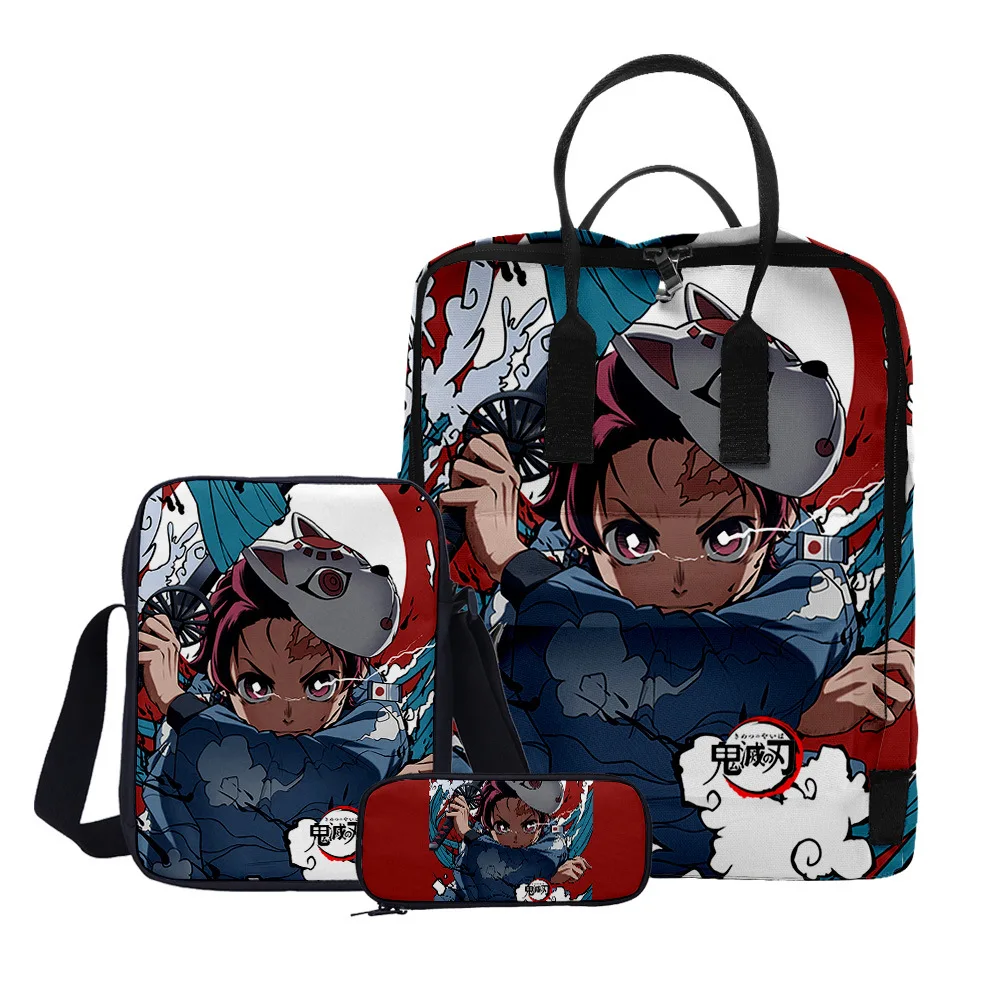 Japan Anime Demon Slayer Infinite Train Boys Girls Schoolbag Backpack Set/3pcs Children 3D Cosplay Oxford Travel Laptop Bags | Мать и