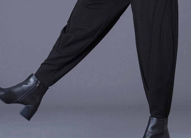 [EAM] Черные Длинные шаровары с высокой эластичной талией, новые свободные брюки для женщин, модные весенне-осенние 1K783