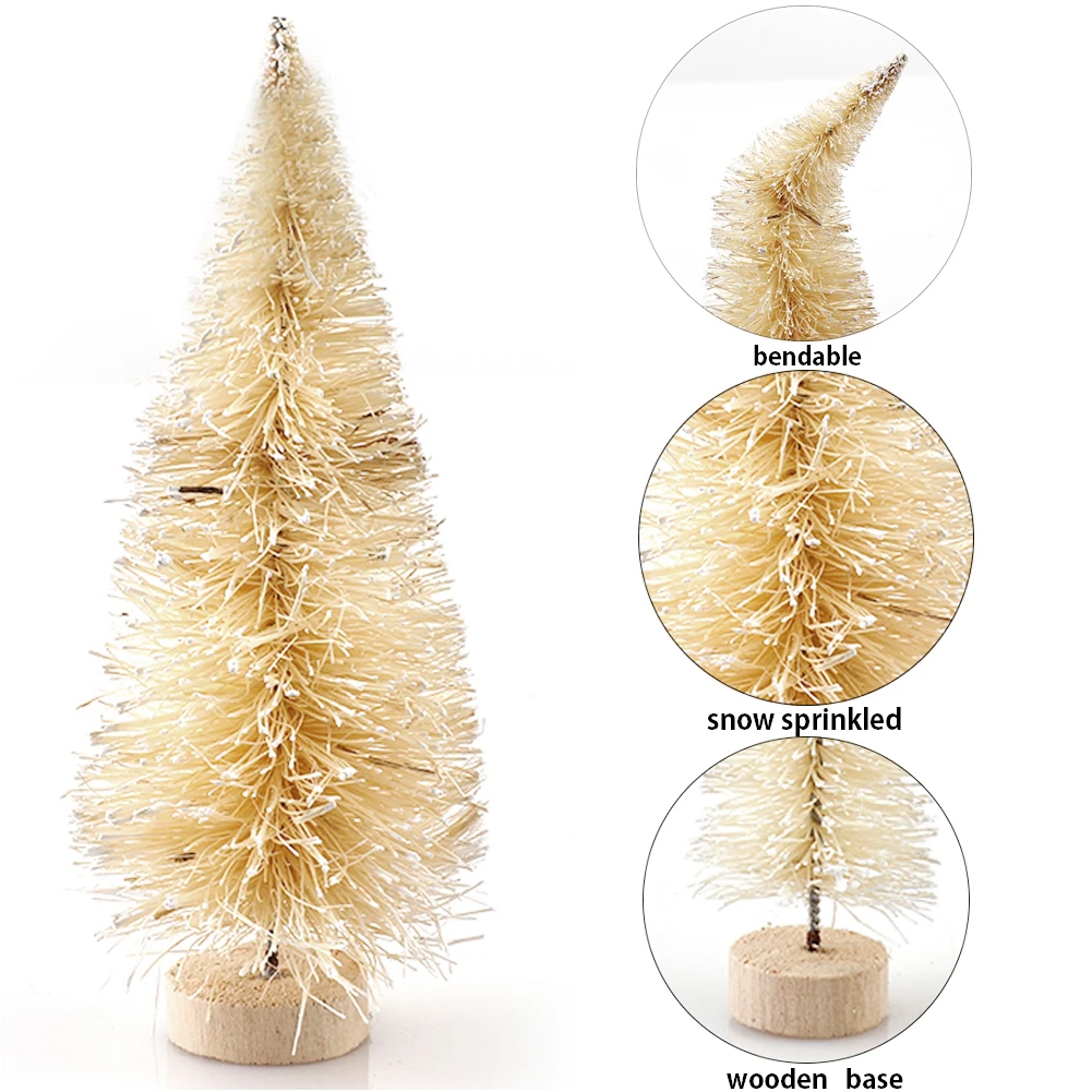 

49 Pcs Winter Snow Ornaments Tabletop Trees Decoration Multicolor Mini Pine Trees Frosted Sisal Trees with Wood Base Plastic