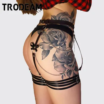 

TRODEAM Sexy Leather Harness Garter Belts For Women Punk Harajuku Waist To Leg Bondage Cage Straps Chain Belt Suspender Ketting