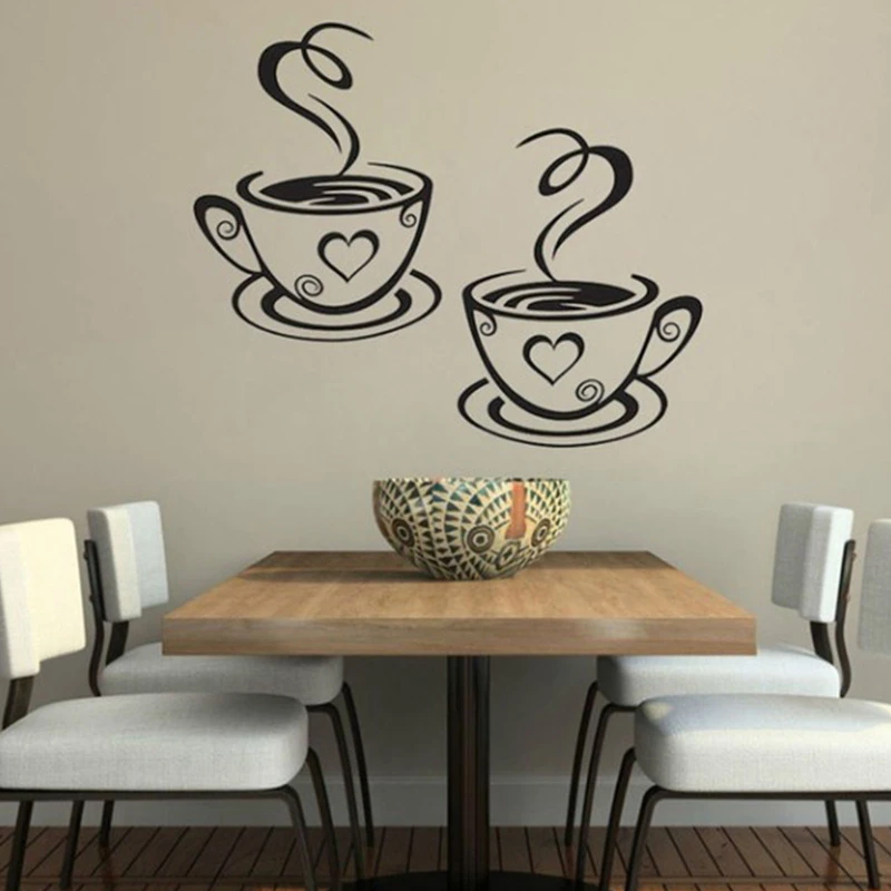 2pcs Wall Stickers Printed 3d Coffee Mug Wallpapers For Creative Restaurant  Decor Background Kitchen Wallpapers Stickers - Wall Stickers - AliExpress