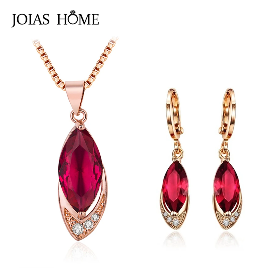 

Joiashome Charms Ruby Women Wedding Jewelry Set 925 Sterling Silver Women Rose Gold Color Necklace Earrings Fine Gift Wholesale
