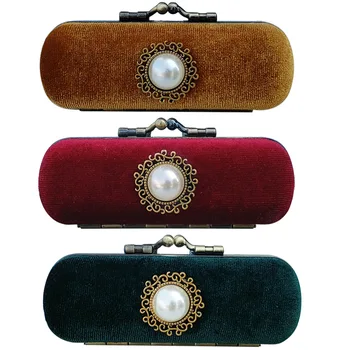 

10pcs Vintage Velvet Lipstick Case with Mirror Retro Gothic Luxury Cosmetic Bag Organizer Box Soft Rhinestone Stone Decoration