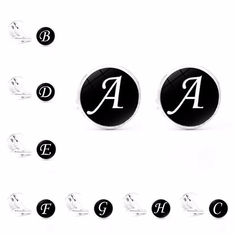 

Men's Fashion A-Z Single Alphabet Cufflinks Silver Color Letter Cuff Button for Male Gentleman Shirt Wedding Cuff Links Gifts