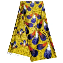 Африканская восковая штамповка ткань для платья 5 ярдов желтый Африканский Анкара голландский воск Павлин перья узор ткань