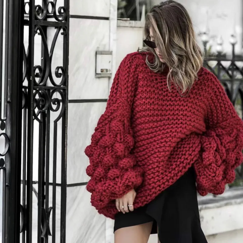 Lazy handmade knitted Pullover 3D Flower Hook