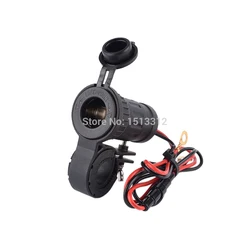 Universal Motorcycle Cigarette Socket 12/24V Waterproof Motorcycle Handlebar Mounted Cigarette Lighter Socket with 60cm Cable