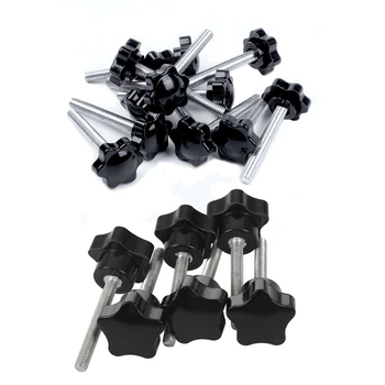 

18Pcs Black+Silver Spare Part Male Threaded Knurled Grip Star Knob - 12Pcs M6X45Mm & 6Pcs M6 x 50 Mm