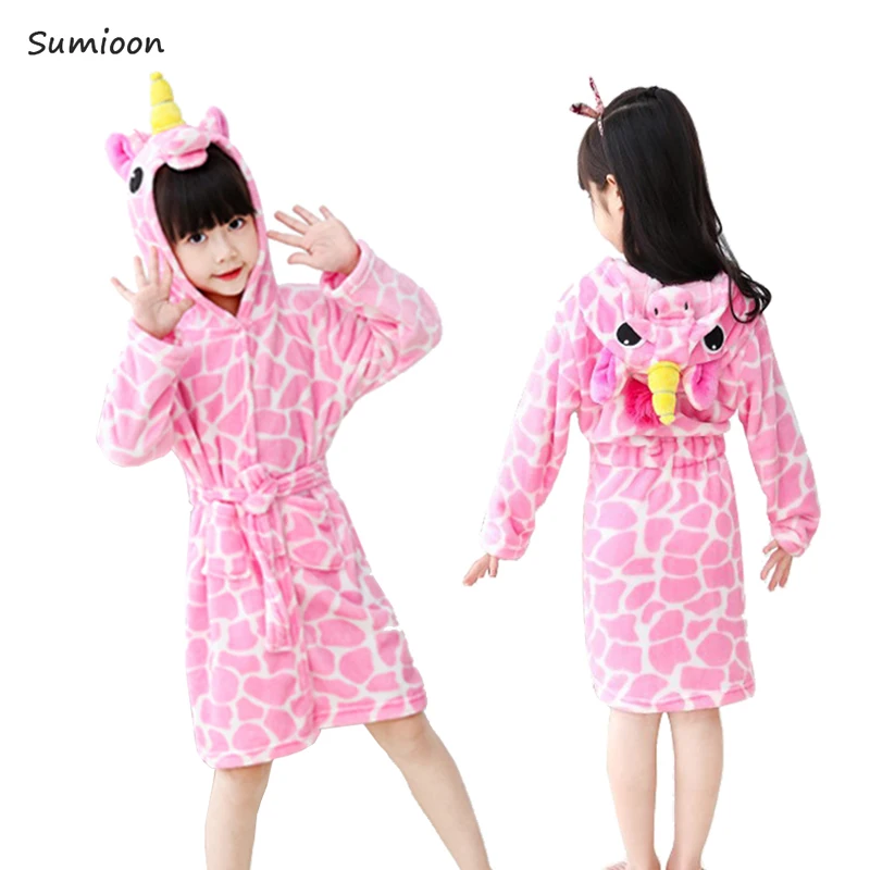 Детский халат с животными для мальчиков и девочек, домашняя одежда, полотенце с капюшоном и единорогом, Пляжная детская одежда для сна, детский банный Халат - Цвет: Pink unicorn 2