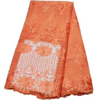 

Beaded Bridal Nigerian Lace Fabric 2020 Peach Net Mesh Lace Fabric High Quality African Lace Fabrics For Dress Material N2808