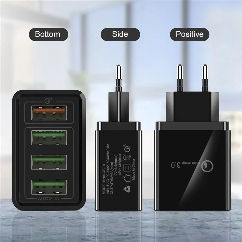 4 порта Быстрая зарядка 3,0 USB зарядное устройство для мобильного телефона быстрое настенное зарядное устройство для iPhone XS 7 samsung S8 S9 S10 EU/US штекер QC 3,0 адаптер