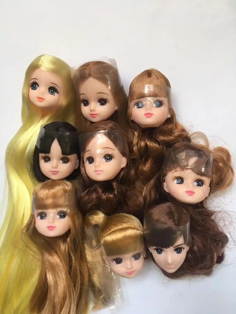 長い髪リカちゃん人形ヘッドショートロング曲線髪ソフトゴールド黒黄色の髪人形ヘッド少年少女の人形部品 Diy アクセサリーおもちゃ Dolls Aliexpress
