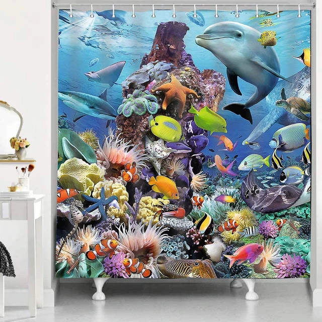 3D Ocean Fish Shower Curtain Tropical Ocean Seabed Animals and