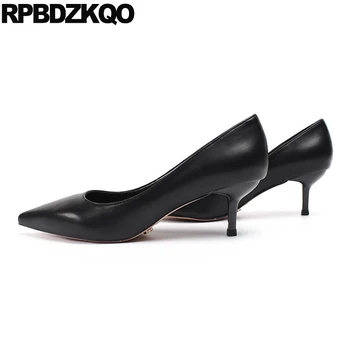 

size 4 34 pumps pink black medium heels luxury women shoes slip on fashion pointed toe 2019 scarpin thin stiletto green nude