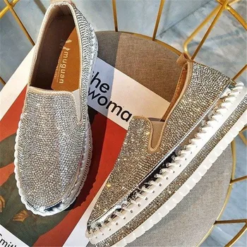 

Ariari 2020 Women Flash Diamond Shoes Plus Size European Fashion Espadrilles Shoes Woman Sexy Leather Flats Ladies Loafers