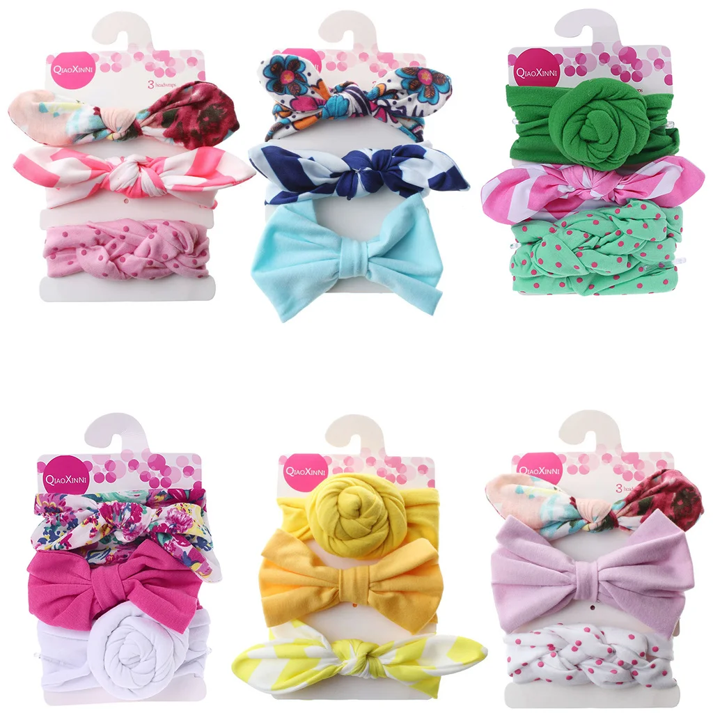 

Lovely Floral Bowknot Elastic Head Bands 3 Pcs/set For Baby Girls Headband Children Tuban Baby Baby Hair Accessories
