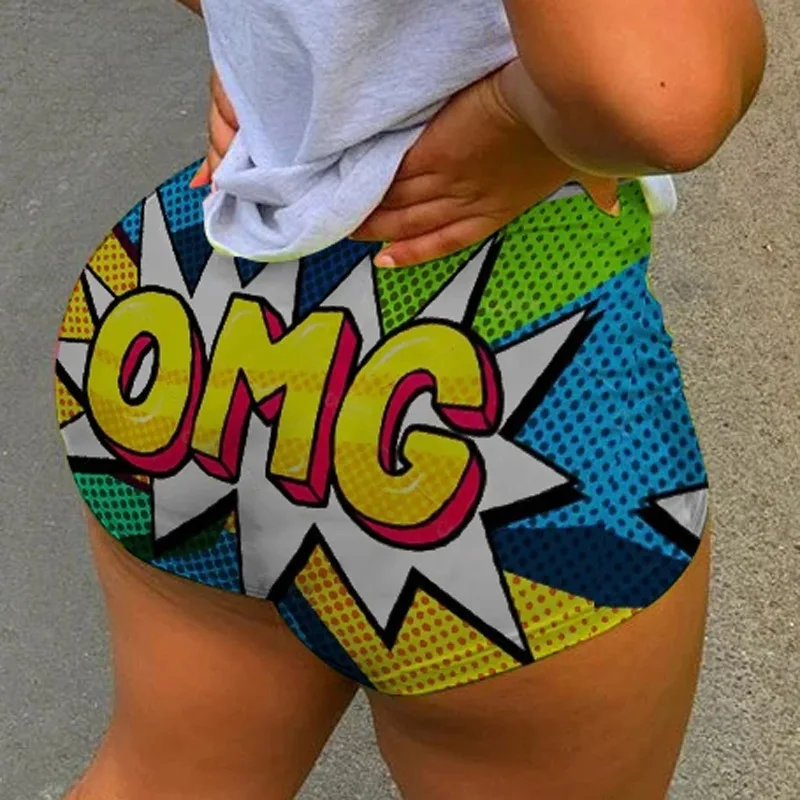 2020 Hot Sale High Waist Women Daily Shorts Summer Neon Color Letter Print Fitness Shorts Hip Hop Casual Slim Club Party Bottom