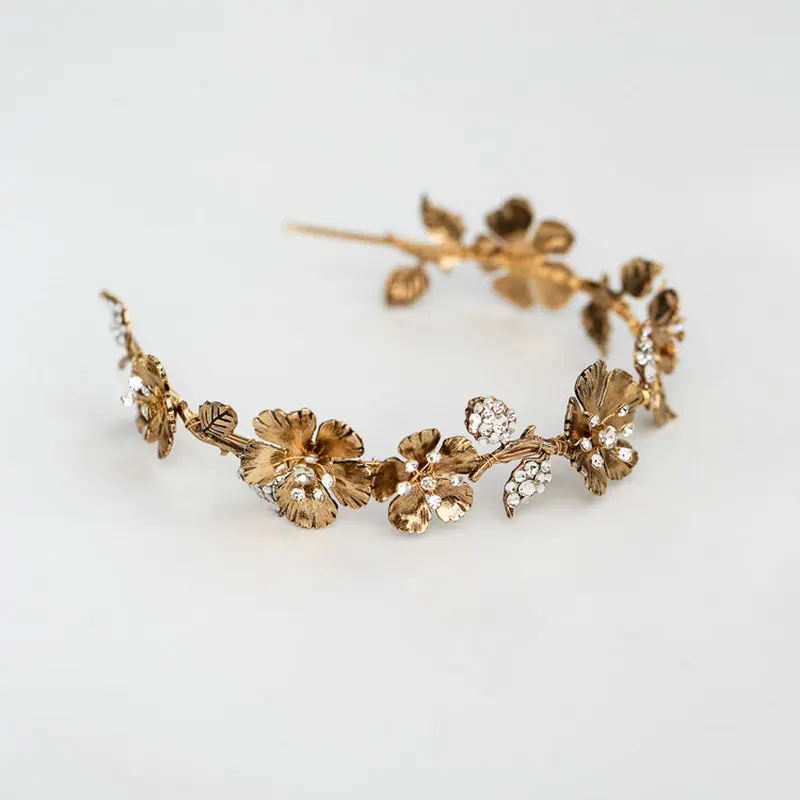 Новое поступление Винтажный Золотой лист Свадебный повязка на голову с розой свадебная прическа аксессуары