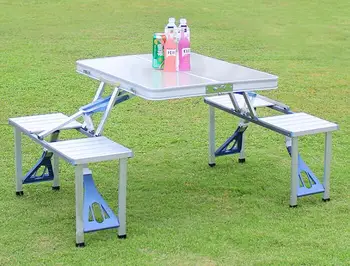 

Outdoor Portable Camping Integrated Folding Table Chair Sets Silver Gray