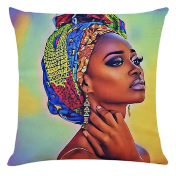 

African Woman Portrait Printed Linen Cottton Seat Cushion cover For Sofa Afro Abstract Throw Pillow Case Decorative Pillowcase