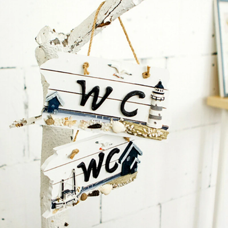 

1 PCS Creative Wooden Mediterranean Style WC Doorplate Door Hang Tag WC Bathroom Toilet Household Door Decoration Board