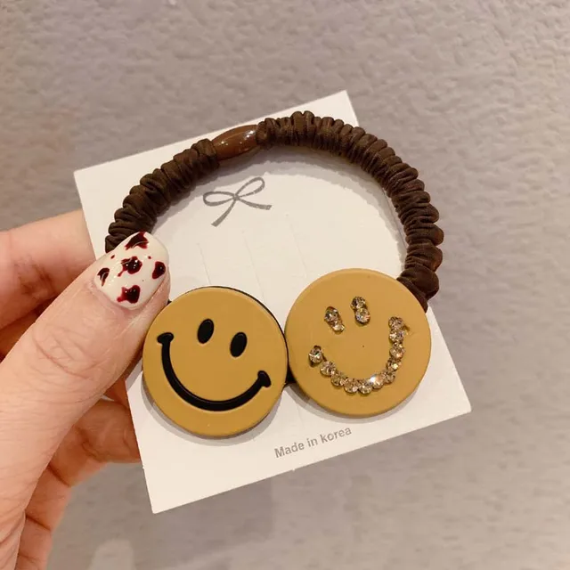 Women Girl Scrunchies Elastic Hair Ties Bands Smile Face Yellow Summer Fashion Korean Mujer Head Accessories Hyuna Wholesale green