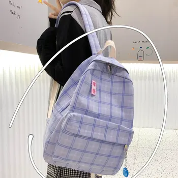

Fashion Girl Book School Bag Plaid Kawaii Backpack Lattice Ladies Bag Student Women Harajuku Cute Backpacks Canvas Fabric Female