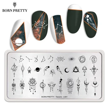 

BORN PRETTY Rectangle Nail Stamping Plates Stainless Steel Planet Constellation Image Stamp Template Stencil Tassels L001