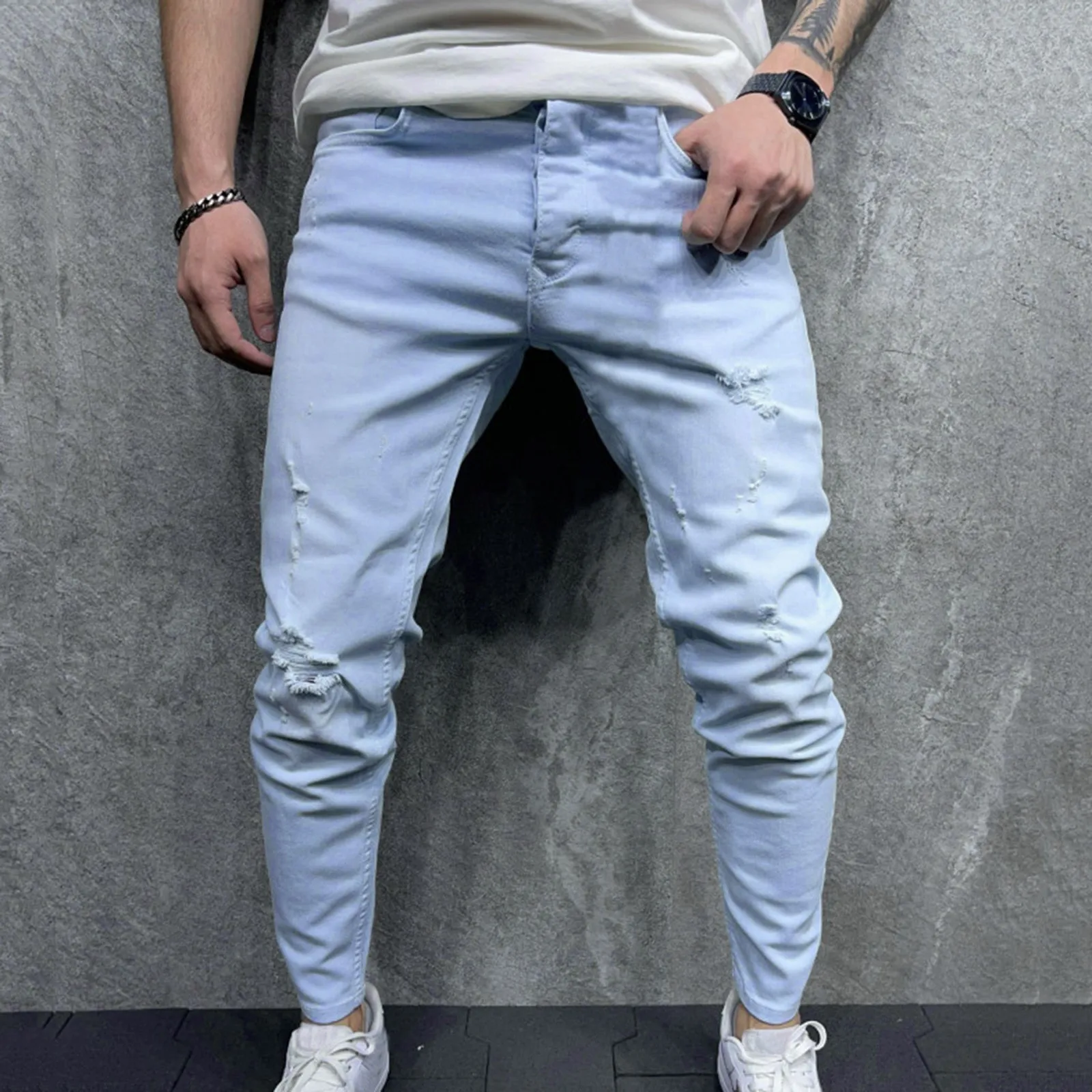 Mens Skinny Jeans Men's Casual Jeans Zipper Open Placket Water Milled Feet Woven Feet Trousers Streetwear 2021 New #01 1