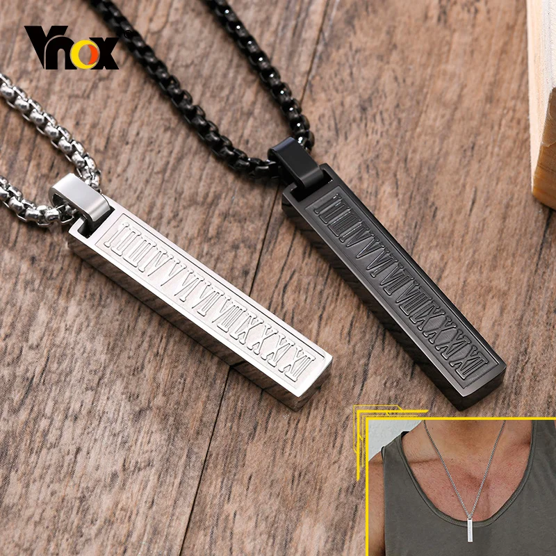 Vnox Stylish Roman Numerals Bar Necklaces for Men, Rock Punk