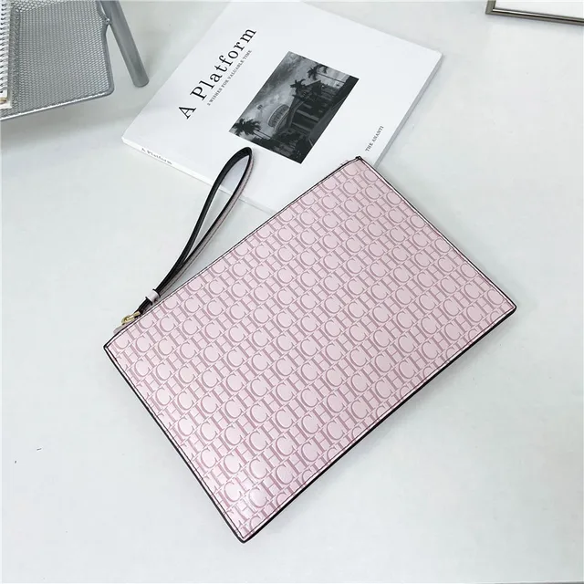 2021 New Luxury Brand CH Clutch Unisex High-quality CH Letter Pattern Clutch luxury envelope leather business clutch purse Two dark pink