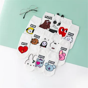

Funny Cute Ankle Sock for Women Christmas Gifts 2021 White Cotton Socks Kawaii Pattern Printed Japanese Fashion Harajuku Socks