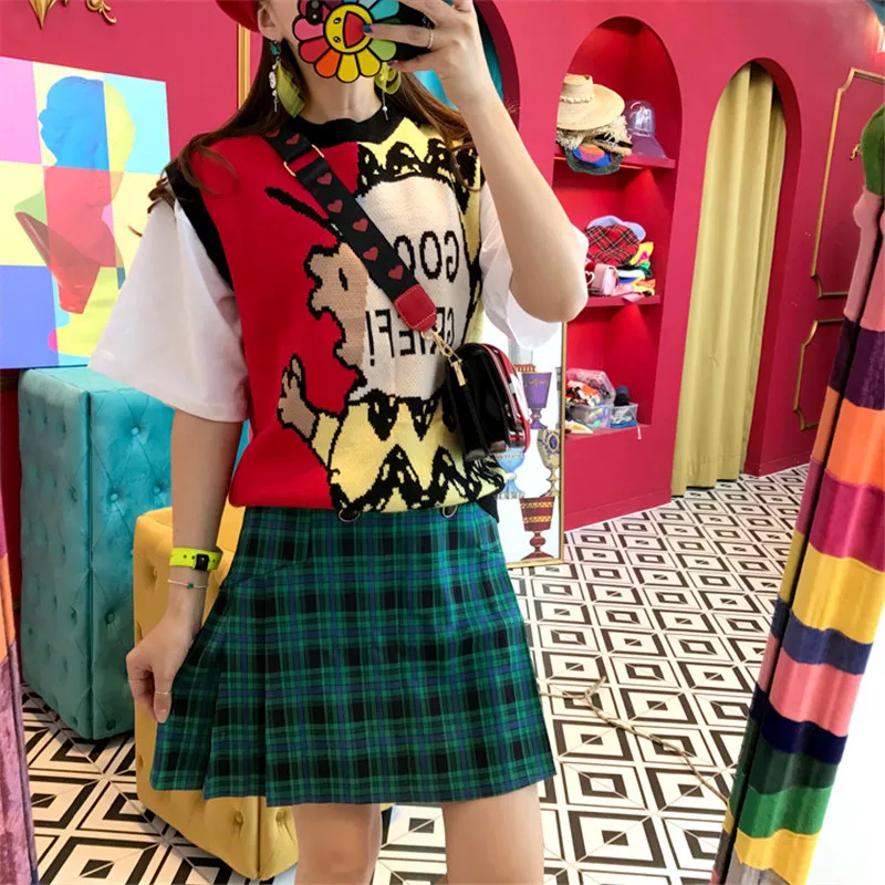 RUGOD Повседневная вязаная кофта без рукавов Женская мода ins пэчворк Круглый вырез женский auturm пуловеры Модные топы без рукавов