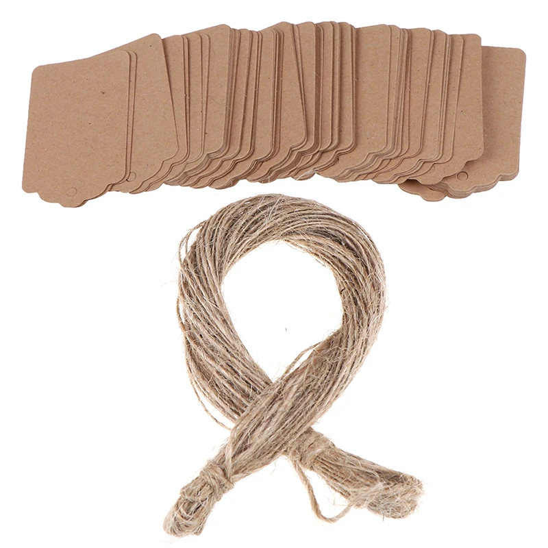 Blank Kraft Jewelry Price Label With String 20m Kraft Paper String Price Tags Gift Cards 100Pcs/Lot for price tags,kraft paper tags,gift label tags,handmade tags