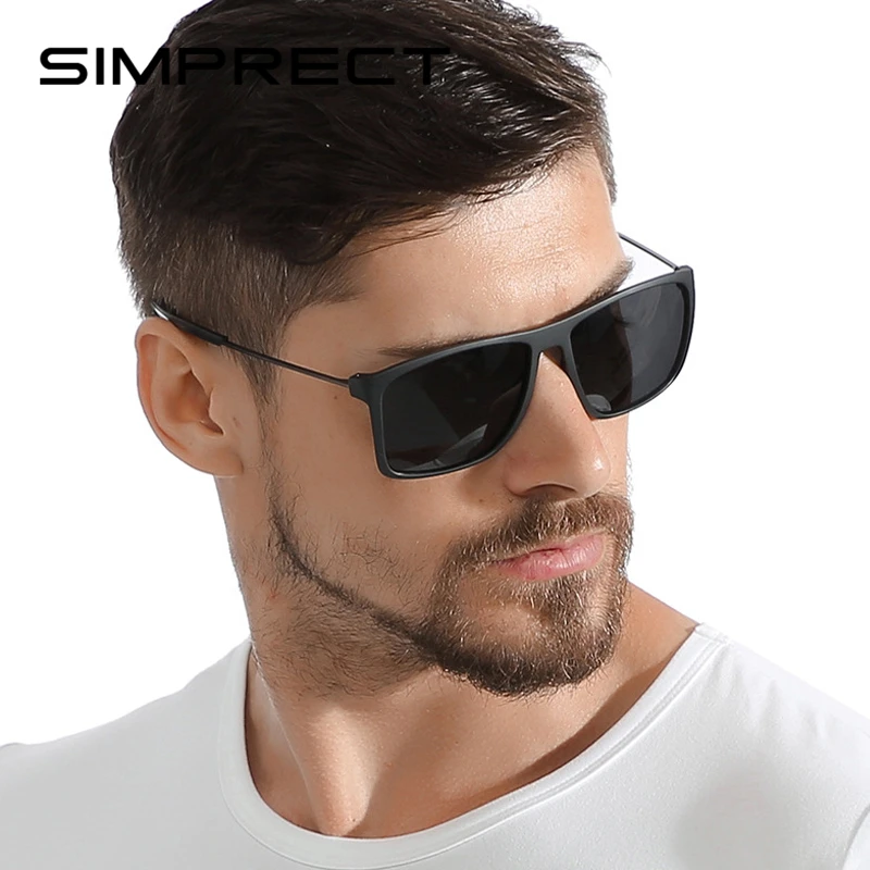

SIMPRECT TR90 Polarized Sunglasses Men 2019 TAC UV400 Anti-Glare Square Sunglasses Retro Vintage Driver's Sun Glasses For Men