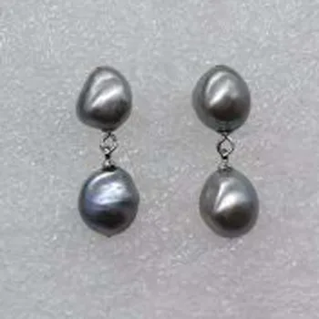 

11mm Baroque gray cultured pearl dangle earring full hole beads