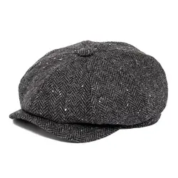 BOTVELA Wool Tweed Newsboy Cap Herringbone Men Women Gatsby White Dot Gray Retro Hat Driver Flat Cap