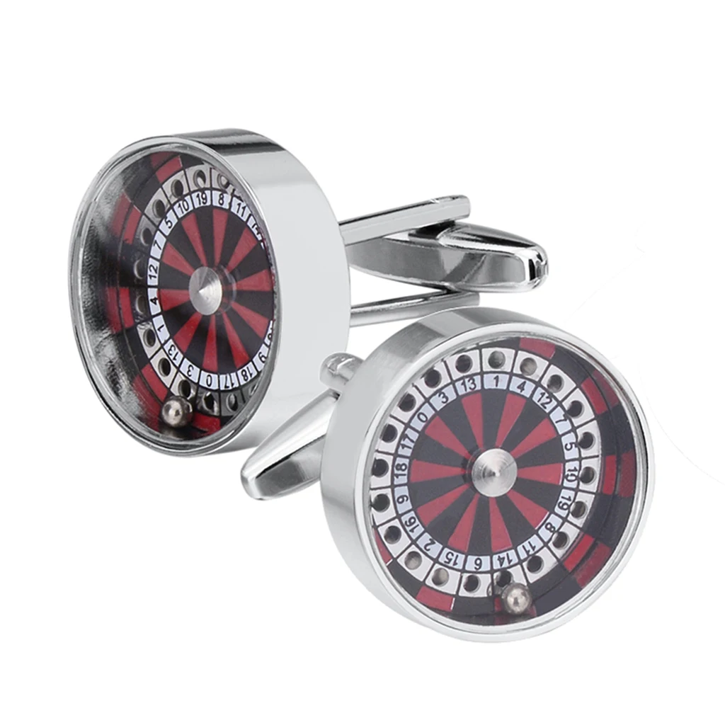 Miniature Round Roulette Wheels Casino Ball Gambling Luck Men`s Cufflinks