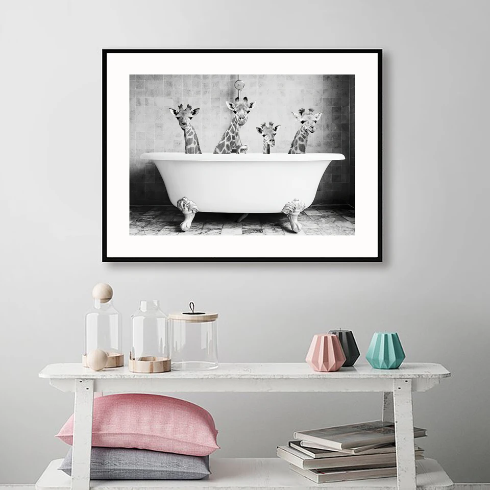 主图_Baby_Animal_in_Bathtub_Poster_Panda_Giraffe_Elephant_Lion_Pig_Cow_Canvas_Painting_Nursery_Wall_Ar (3)