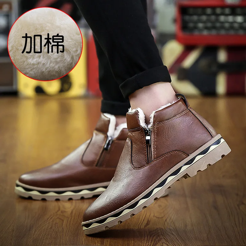 

Brown Men Boots Winter Boots Casual Shoes Men Fashion Warm Plush Snow Boots Ankle Boots Fur Leather Footwear Botas Size 39-44