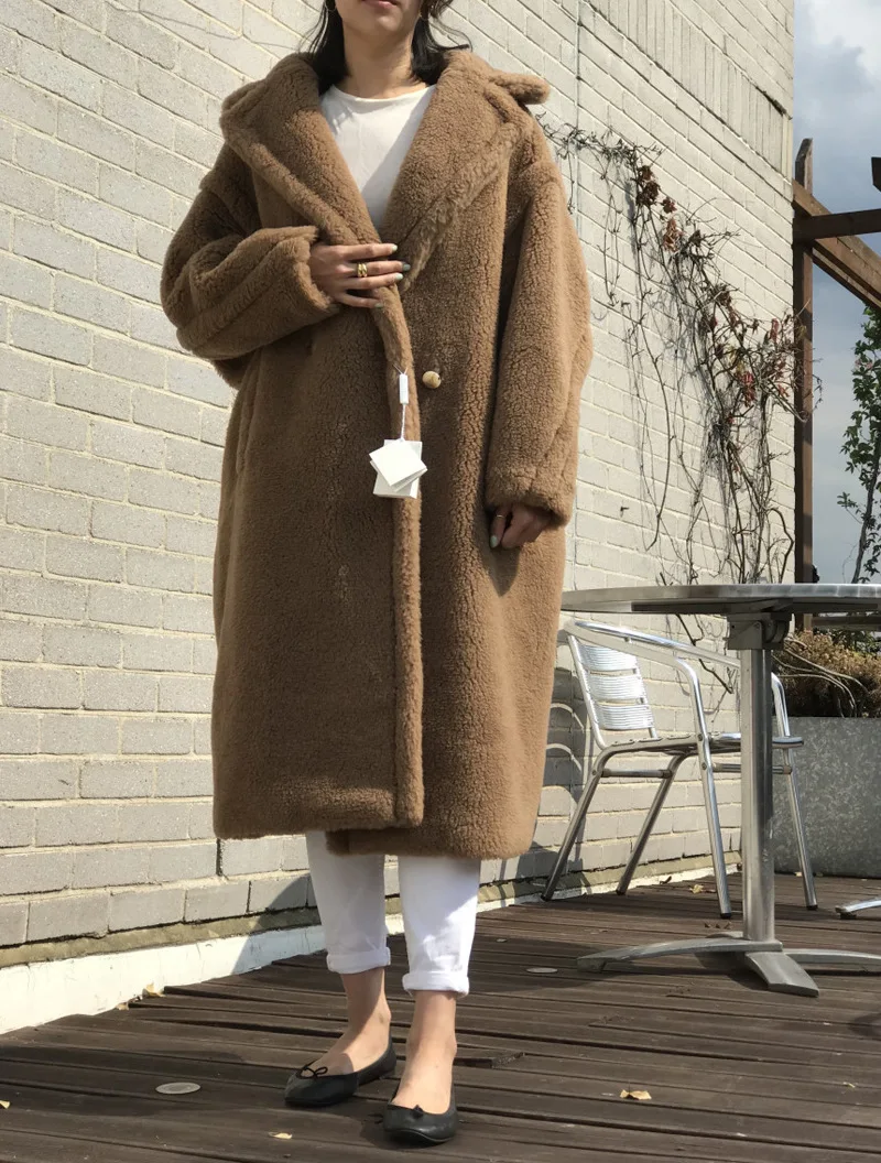 Зимние женские пальто из искусственного меха ягненка высокого качества с отложным воротником, длинное плотное теплое пальто с мехом, верхняя одежда, большие размеры, уличная одежда