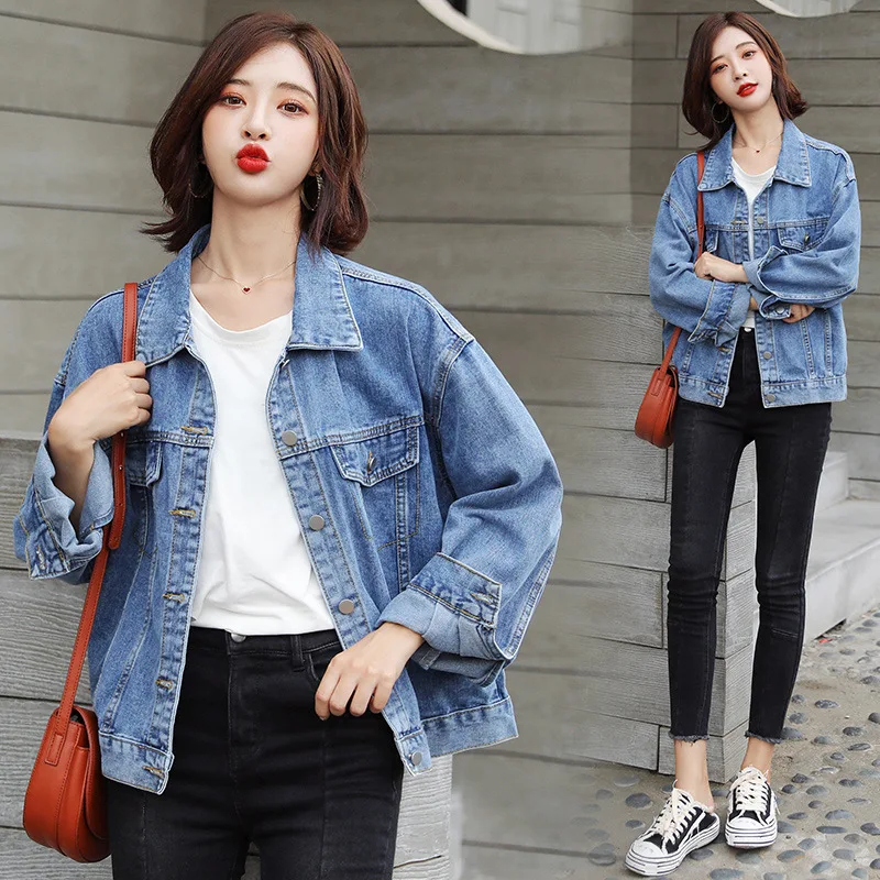 Photo Shoot Video Jeans Coat Women's Dull Polish Textured Blue Loose-Fit Korean-style Slimming Casual Versatile BF Style Tops