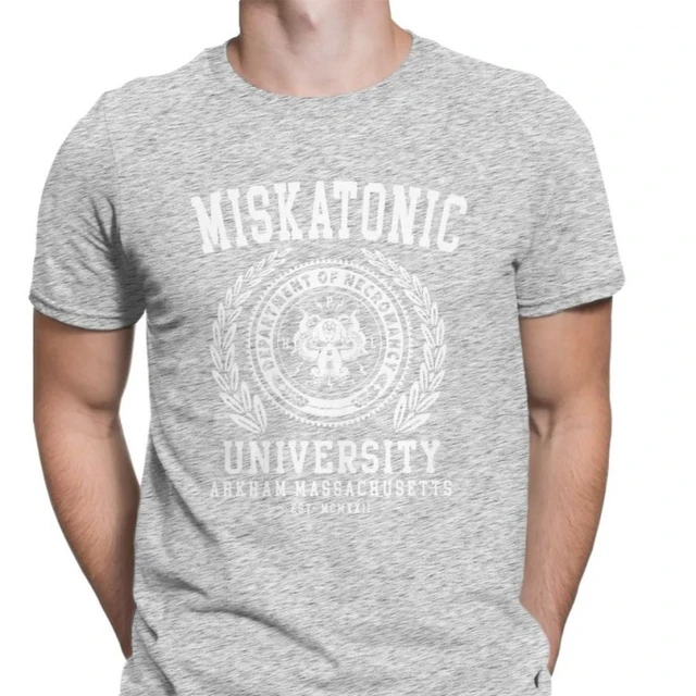 Cthulu And Lovecraft Miskatonic University Tee Shirt Men Call Of Cthulhu Necronomicon Funny Tees Crewneck Cotton Tops T Shirt gray