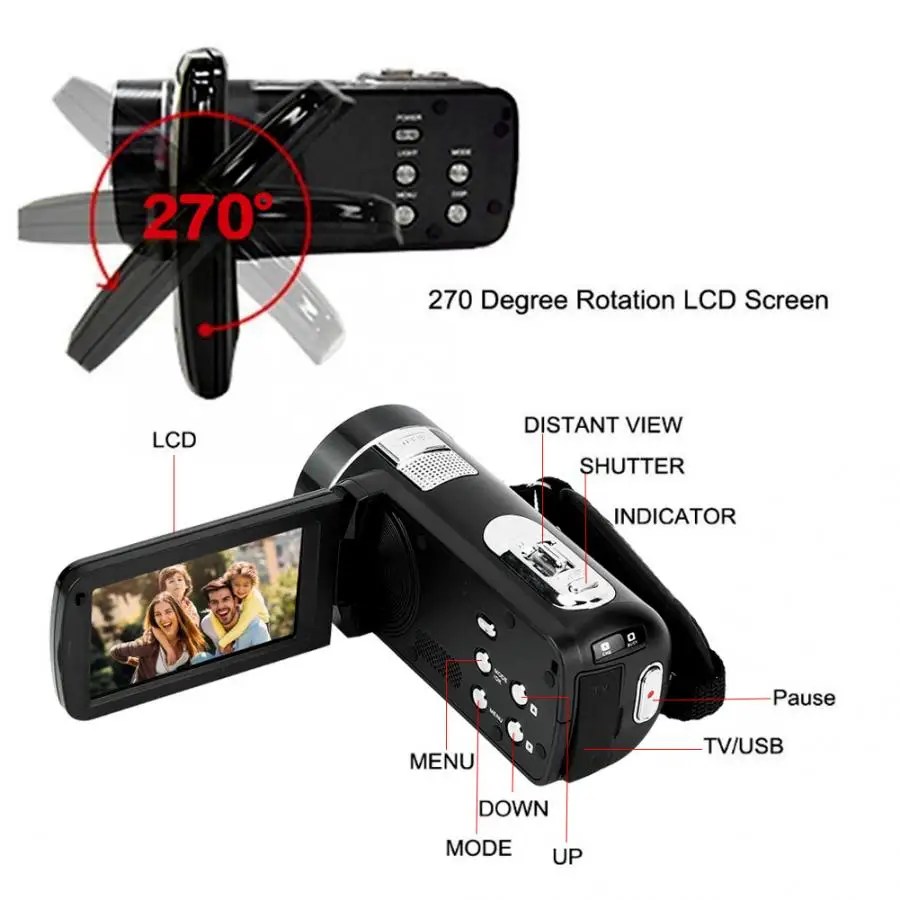 Мини Камера Цифровая видеокамера FHD-P7 1920x1080P 24 миллионов пикселей Портативный Цифровая видеокамера с 270 градусов вращение 3-дюймовая пленка ЖК-дисплей