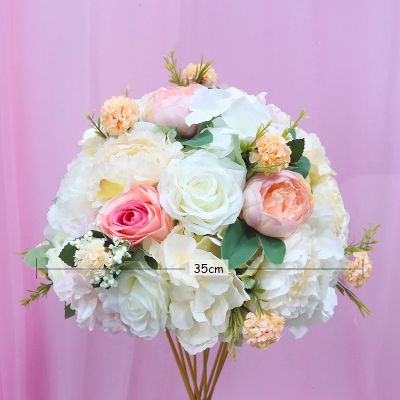 JAROWN Artificial Rose Flower Row Flower Ball Wedding Centerpieces Candle Stick Flower Stand Hydrangea Silk Fake Flowers Home Decor (71)