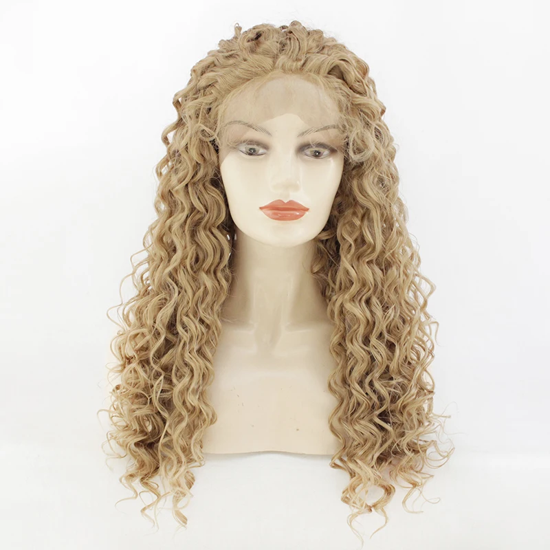 Длинные светлые кудрявые синтетические парики для черных женщин Andromeda мягкие пушистые большие кудри волосы Свободные кудрявые афро-американские кружевные передние - Цвет: color 27
