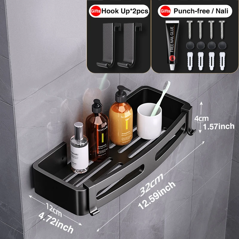 Space Aluminum Bathroom Shelf Shower Shelves Nodrill Wall Mount Shower